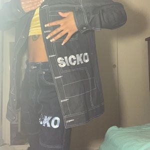 Sicko Cartel two piece jean set. Jack and pants.